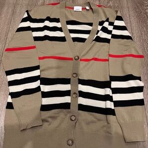 Burberry Striped Cardigan - Tan, Black, Red